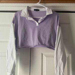 Color Block Purple and White Cropped Shirt